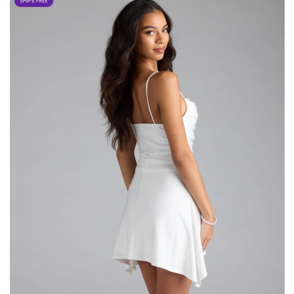 NWT white windsor dress - S - Set The Vibe Asymmetric A-Line Mini Dress - Picture 6 of 7
